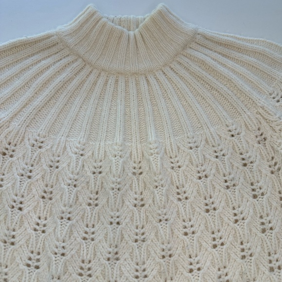 Madewell Pointelle Stitch Mockneck Merino Wool Cream Sweater Women’s Size Medium - Picture 4 of 11